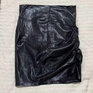 Zara Black Faux Leather Ruched Side Mini Skirt